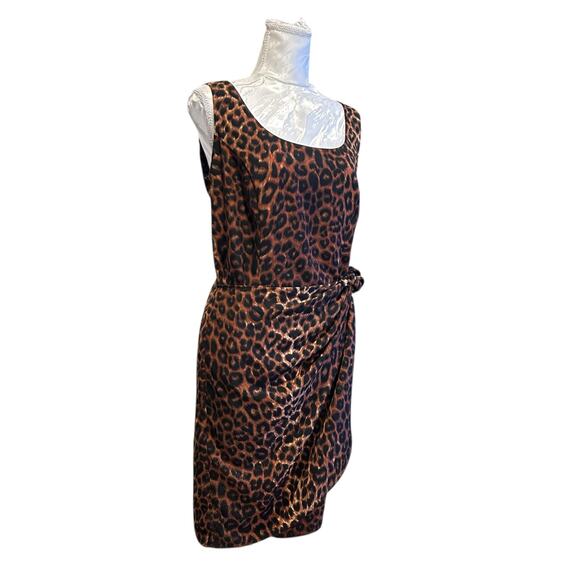 Vintage Leopard Print Wrap Dress Button Back Sleeveless Basic Editions Sz 10 - Picture 4 of 16
